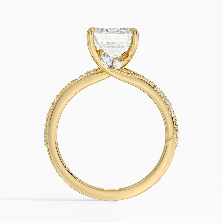 3.25 Karat Emerald Kesim Hidden Halo Tasarım Tektaş Laboratuvar Pırlanta Yüzük 18K - Melora
