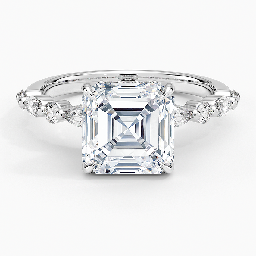 3.50 Karat Asscher Kesim Hidden Halo Tasarım Tektaş Laboratuvar Pırlanta Yüzük - Verona