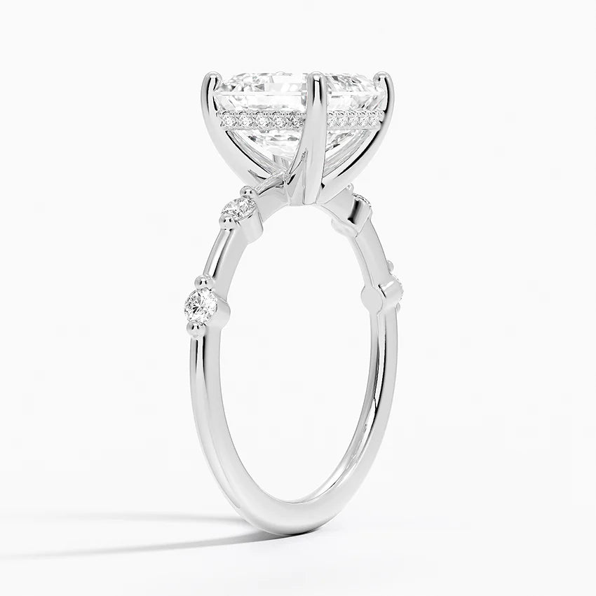 3.20 Karat Asscher Kesim Hidden Halo Tasarım Tektaş Laboratuvar Pırlanta Yüzük - Nice