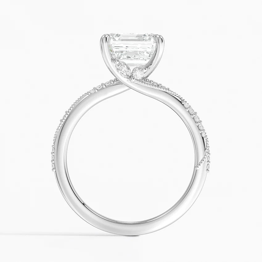 3.25 Karat Asscher Kesim Hidden Halo Tasarım Tektaş Laboratuvar Pırlanta Yüzük 18K - Melora - Bold Diamonds