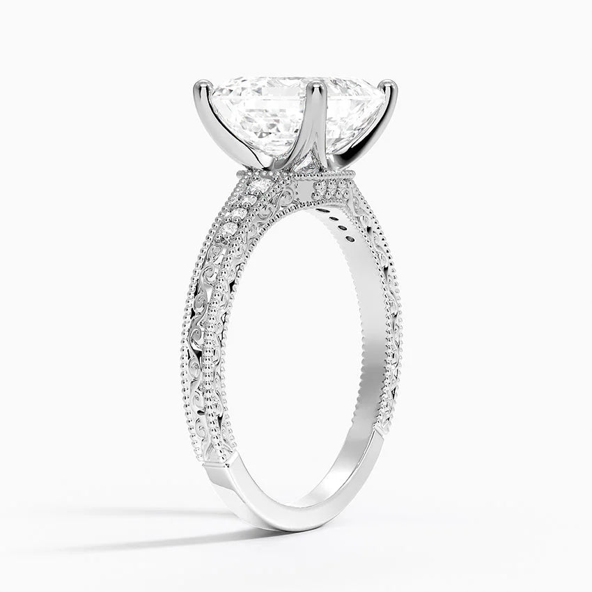 3.15 Asscher Kesim Hidden Halo Tasarım Tektaş Laboratuvar Pırlanta Yüzük 18K - Silora