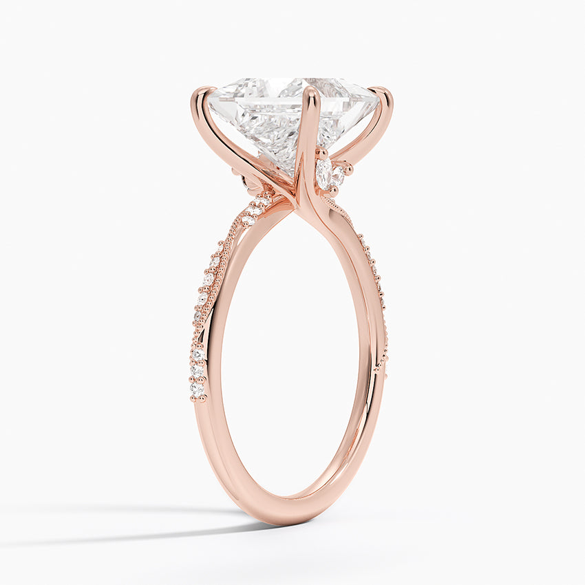 3.25 Karat Prenses Kesim Hidden Halo Tasarım Tektaş Laboratuvar Pırlanta Yüzük 18K - Melora - Bold Diamonds