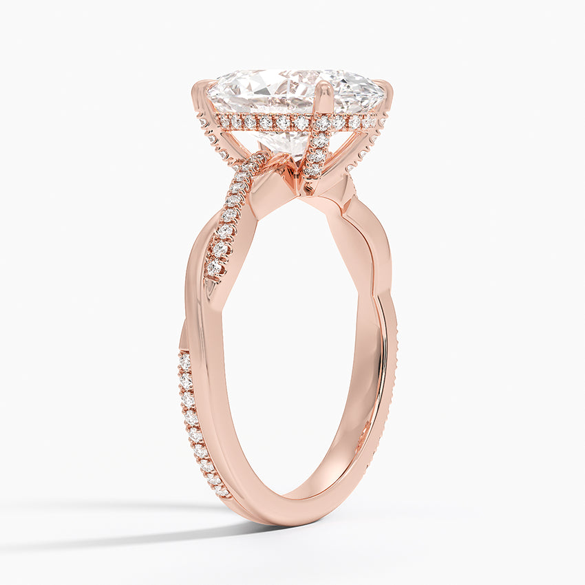 3.25 Karat Oval Kesim Hidden Halo Tasarım Tektaş Laboratuvar Pırlanta Yüzük 18K - Talora
