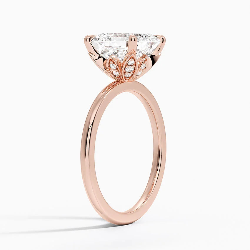 3.15 Asscher Kesim Hidden Halo Tasarım Tektaş Laboratuvar Pırlanta Yüzük 18K - Delora