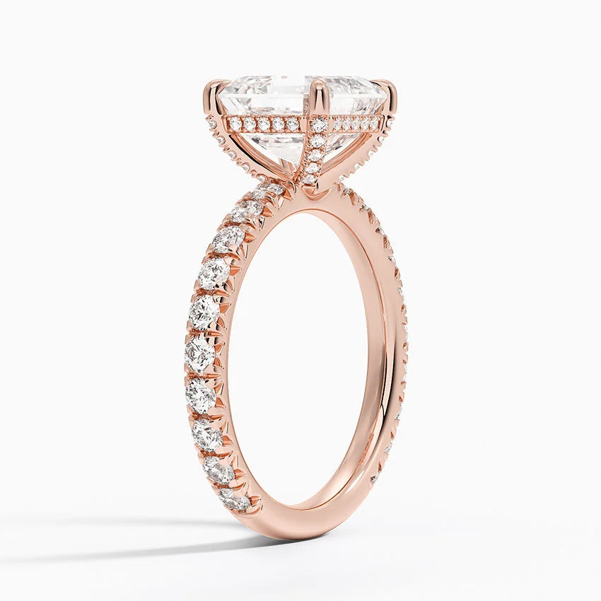 3.75 Karat Asscher Kesim Hidden Halo Tasarım Tektaş Laboratuvar Pırlanta Yüzük 18K - Selora - Bold Diamonds