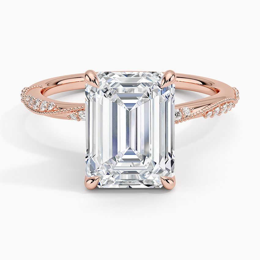3.25 Karat Emerald Kesim Hidden Halo Tasarım Tektaş Laboratuvar Pırlanta Yüzük 18K - Melora