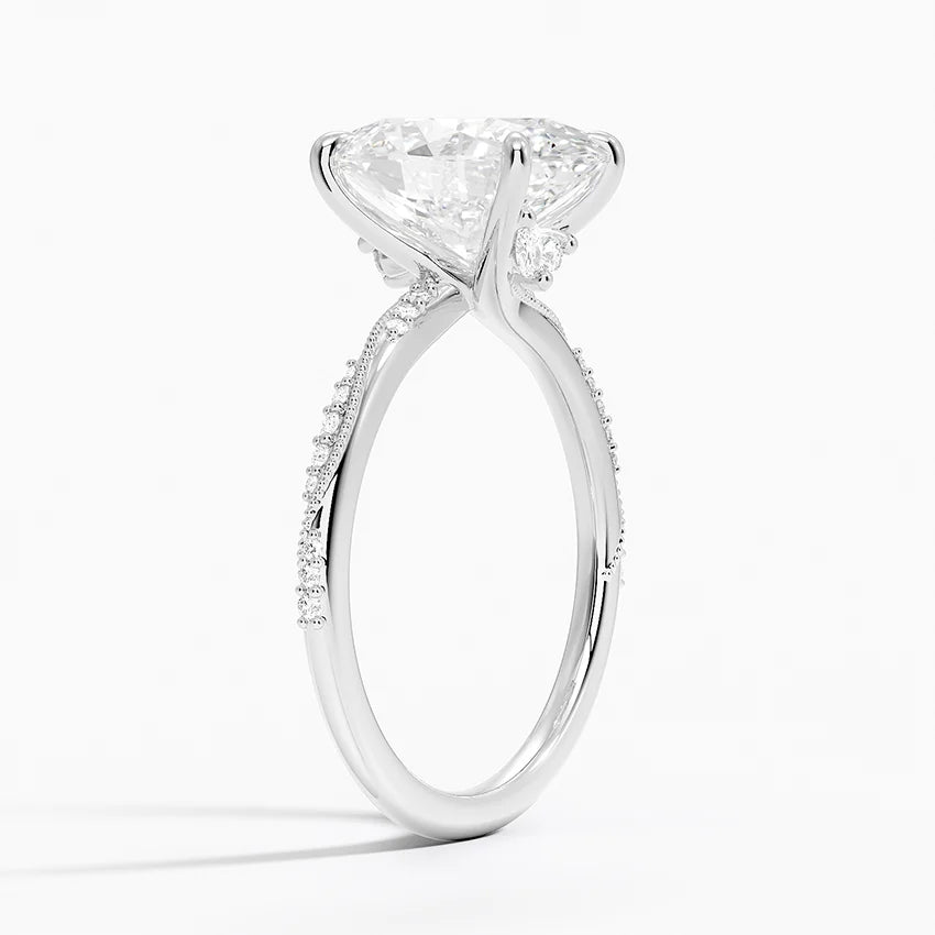 3.25 Karat Oval Kesim Hidden Halo Tasarım Tektaş Laboratuvar Pırlanta Yüzük 18K - Melora - Bold Diamonds