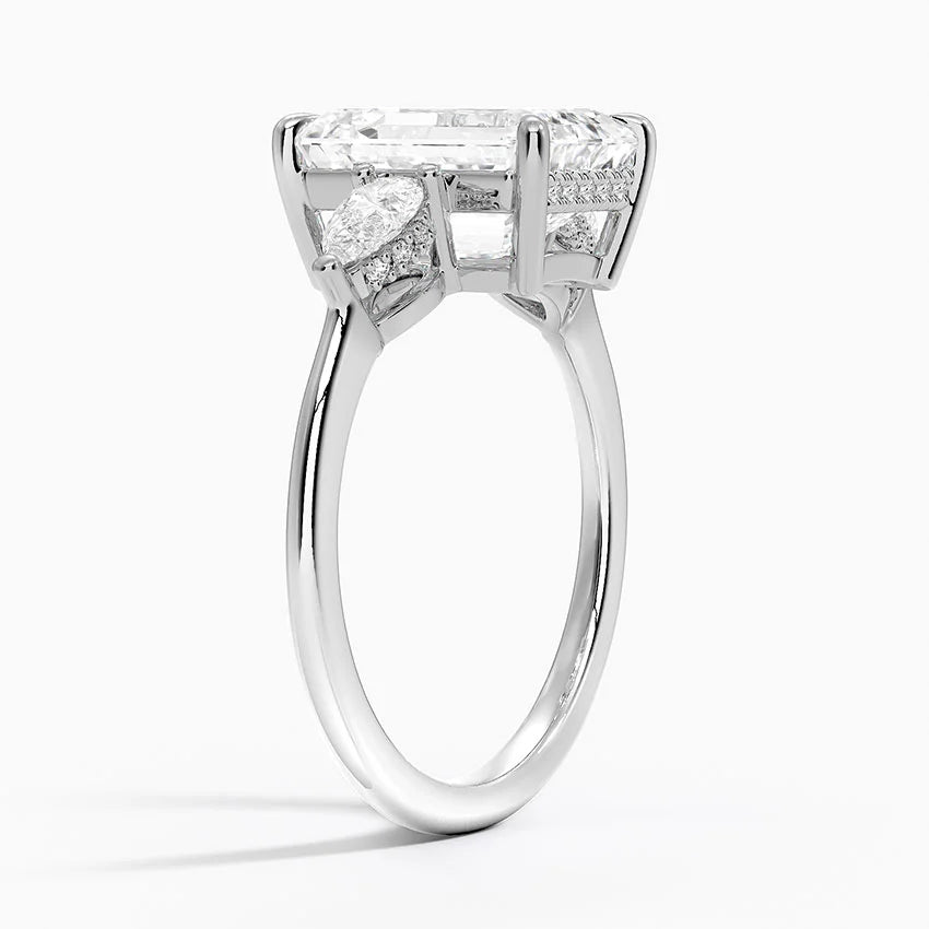 3.50 Emerald Kesim Hidden Halo Tasarım Tektaş Laboratuvar Pırlanta Yüzük - Nilora