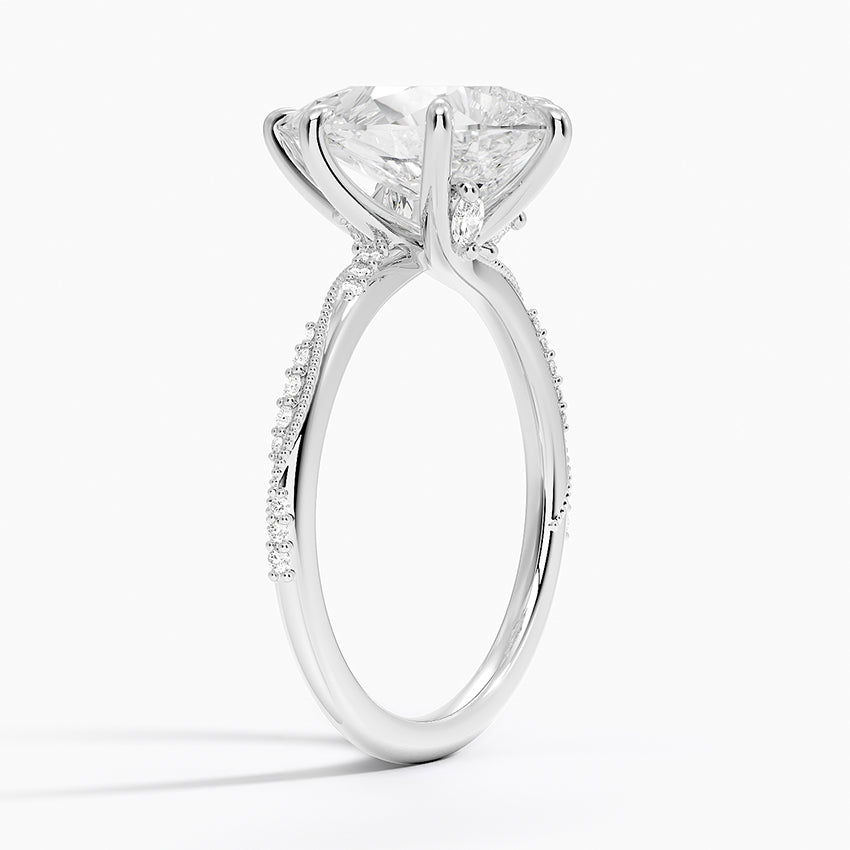3.25 Karat Damla Kesim Hidden Halo Tasarım Tektaş Laboratuvar Pırlanta Yüzük 18K - Melora - Bold Diamonds