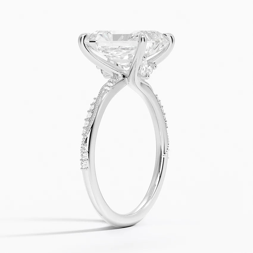 3.25 Karat Radiant Kesim Hidden Halo Tasarım Tektaş Laboratuvar Pırlanta Yüzük 18K - Melora - Bold Diamonds