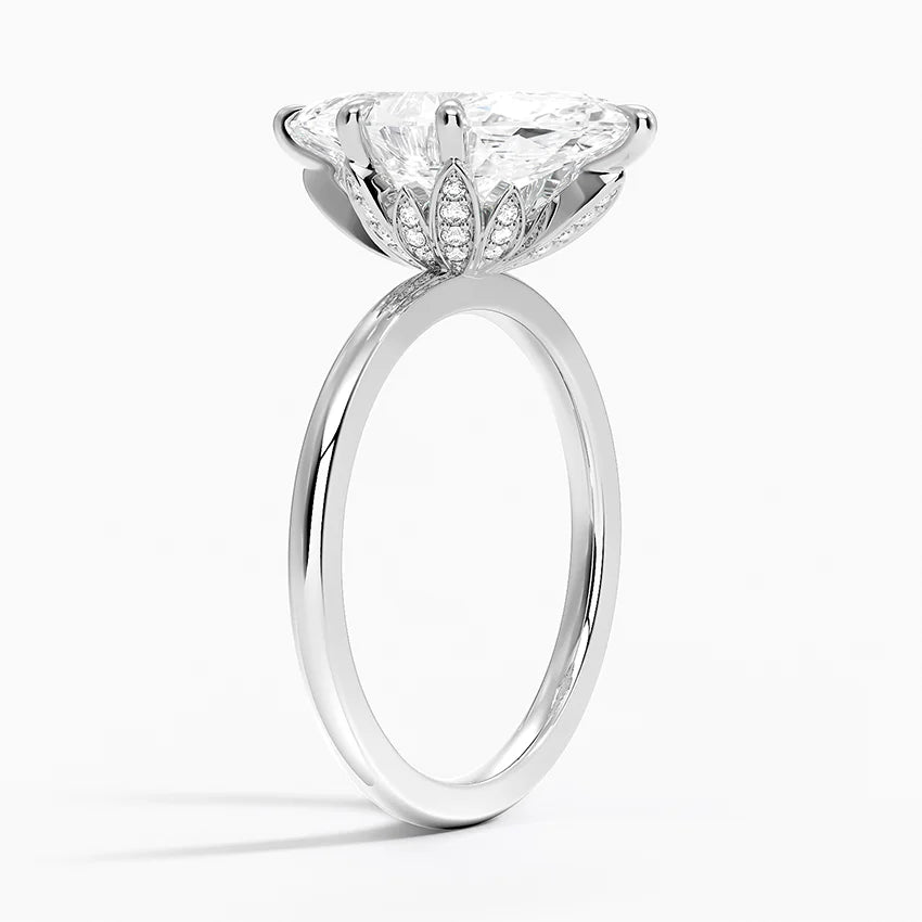 Altı Tırnak 3.15 Karat Marquise Kesim Hidden Halo Tasarım Tektaş Laboratuvar Pırlanta Yüzük - Delora - Bold Diamonds