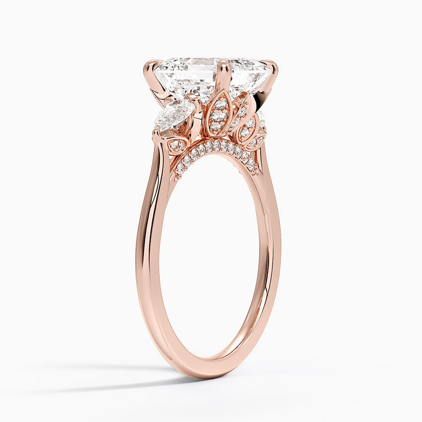 3.75 Karat Asscher Kesim Hidden Halo Tasarım Tektaş Laboratuvar Pırlanta Yüzük 18K - Calora