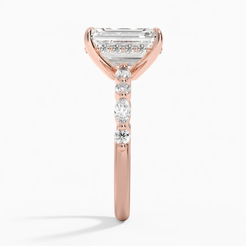 3.50 Karat Emerald Kesim Hidden Halo Tasarım Tektaş Laboratuvar Pırlanta Yüzük - Verona