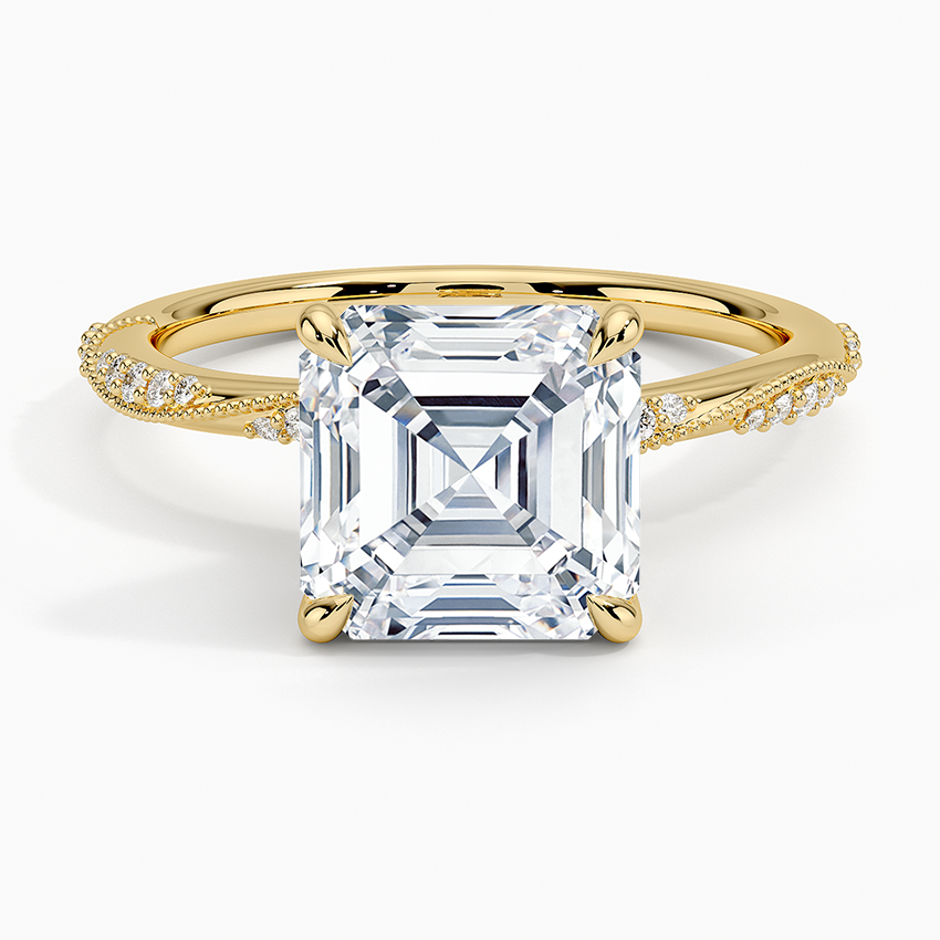 3.25 Karat Asscher Kesim Hidden Halo Tasarım Tektaş Laboratuvar Pırlanta Yüzük 18K - Melora - Bold Diamonds