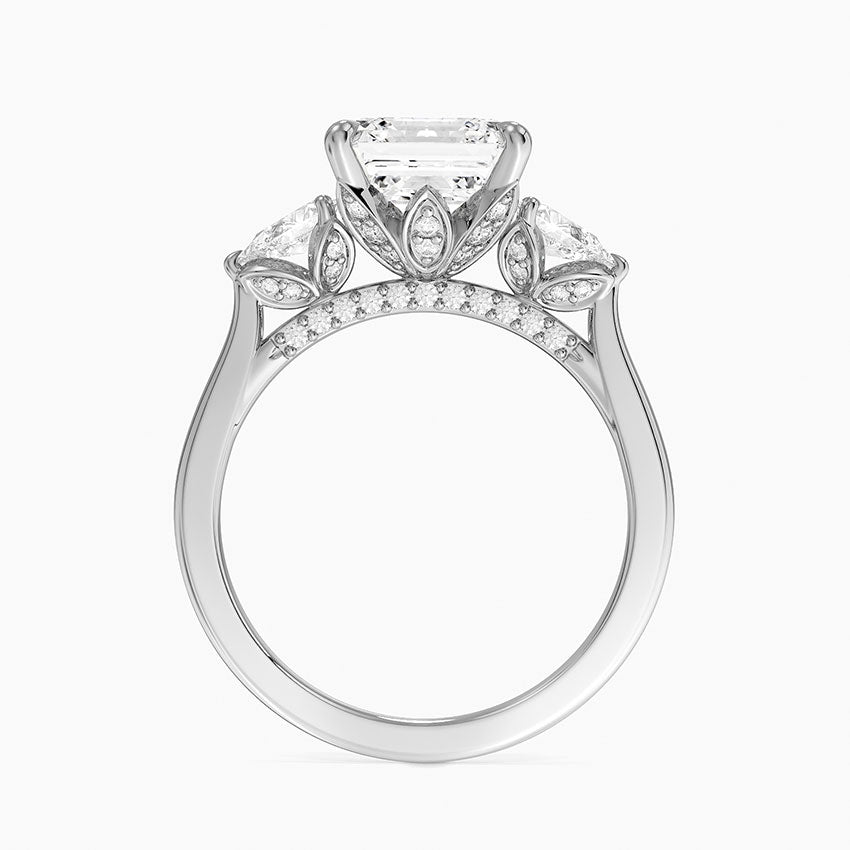 3.75 Karat Asscher Kesim Hidden Halo Tasarım Tektaş Laboratuvar Pırlanta Yüzük 18K - Calora