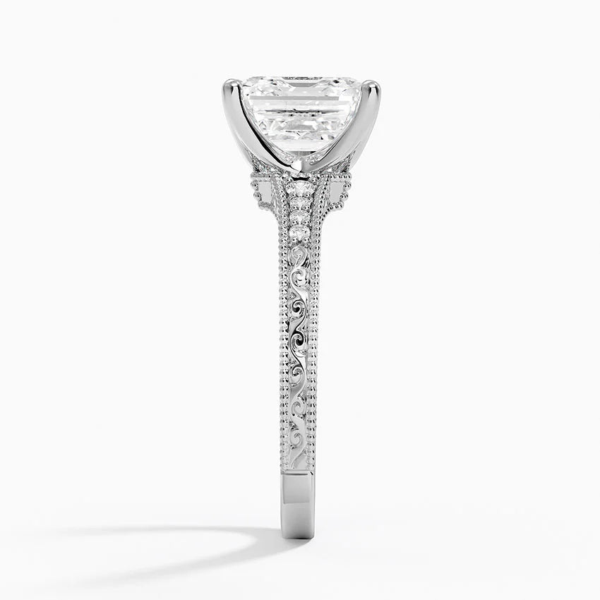 3.15 Asscher Kesim Hidden Halo Tasarım Tektaş Laboratuvar Pırlanta Yüzük 18K - Silora