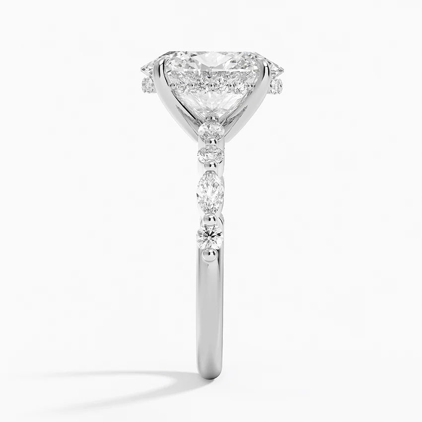 3.50 Karat Oval Kesim Hidden Halo Tasarım Tektaş Laboratuvar Pırlanta Yüzük - Verona