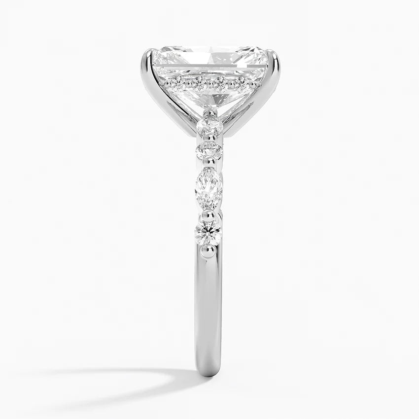 3.50 Karat Radiant Kesim Hidden Halo Tasarım Tektaş Laboratuvar Pırlanta Yüzük - Verona