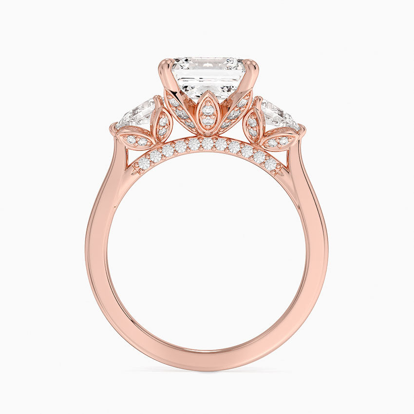 3.75 Karat Asscher Kesim Hidden Halo Tasarım Tektaş Laboratuvar Pırlanta Yüzük 18K - Calora