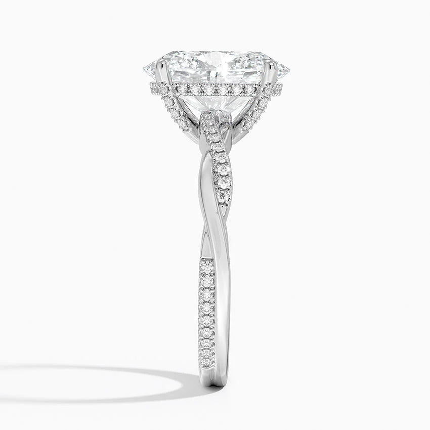 3.25 Karat Oval Kesim Hidden Halo Tasarım Tektaş Laboratuvar Pırlanta Yüzük 18K - Talora
