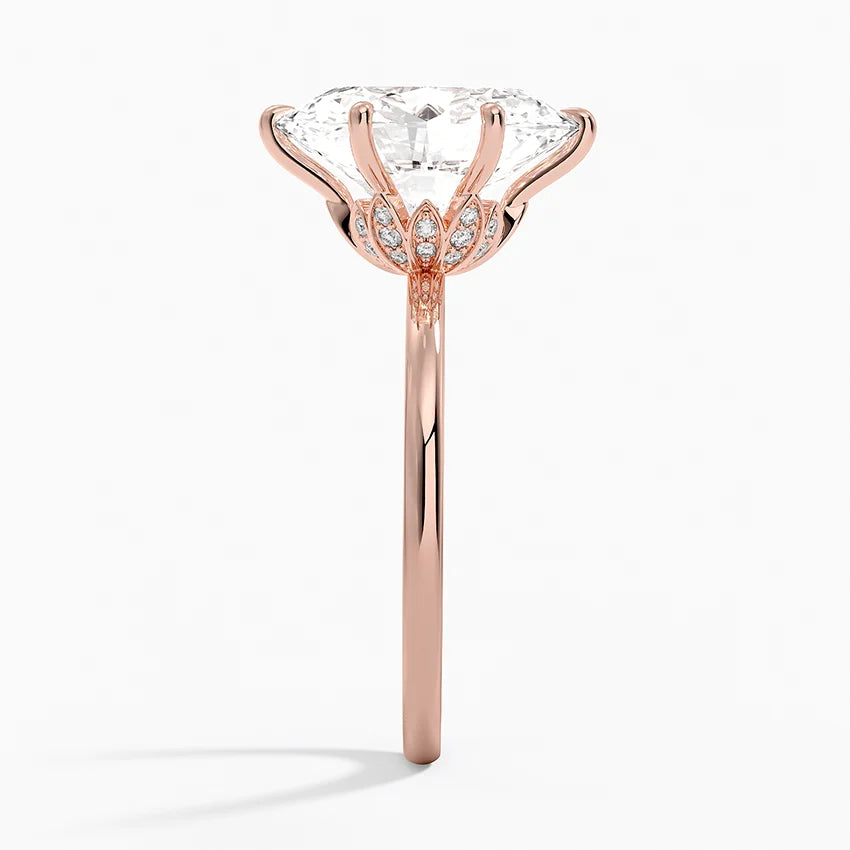 Altı Tırnak 3.15 Oval Kesim Hidden Halo Tasarım Tektaş Laboratuvar Pırlanta Yüzük 18K - Delora