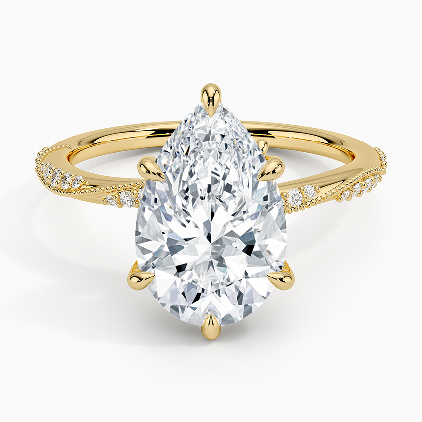 3.25 Karat Damla Kesim Hidden Halo Tasarım Tektaş Laboratuvar Pırlanta Yüzük 18K - Melora - Bold Diamonds