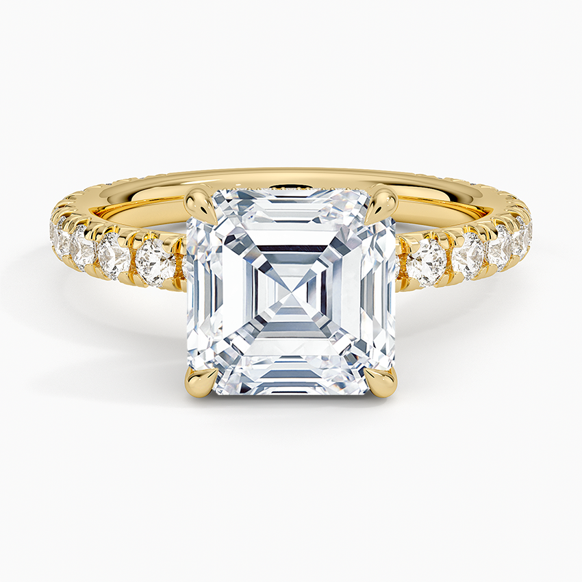 3.75 Karat Asscher Kesim Hidden Halo Tasarım Tektaş Laboratuvar Pırlanta Yüzük 18K - Selora - Bold Diamonds