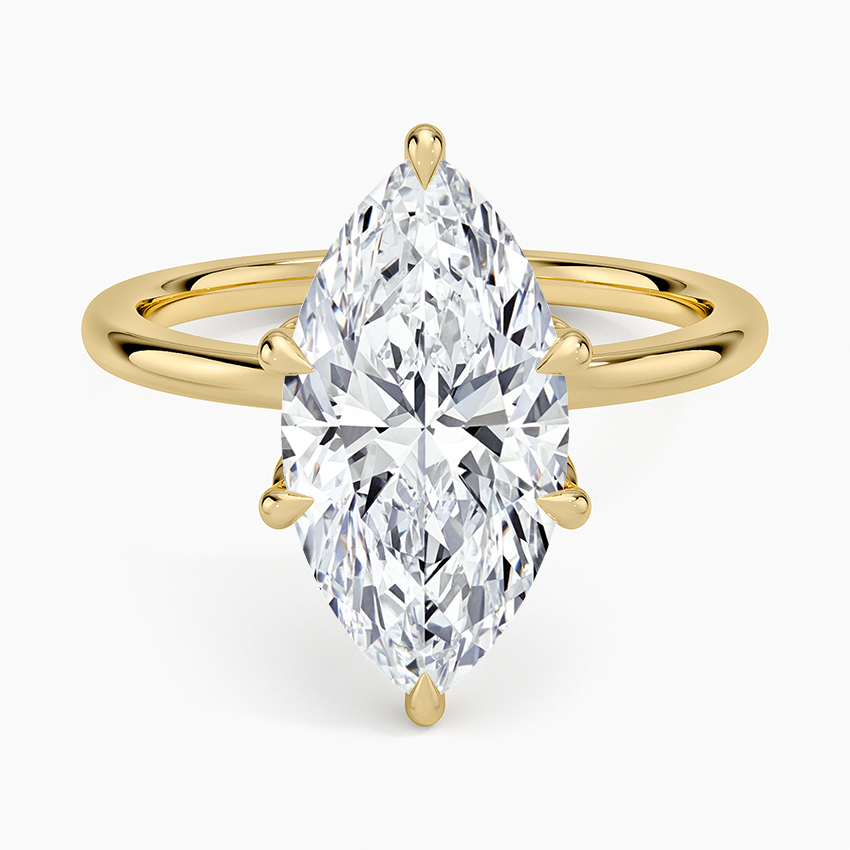 Altı Tırnak 3.15 Karat Marquise Kesim Hidden Halo Tasarım Tektaş Laboratuvar Pırlanta Yüzük - Delora - Bold Diamonds