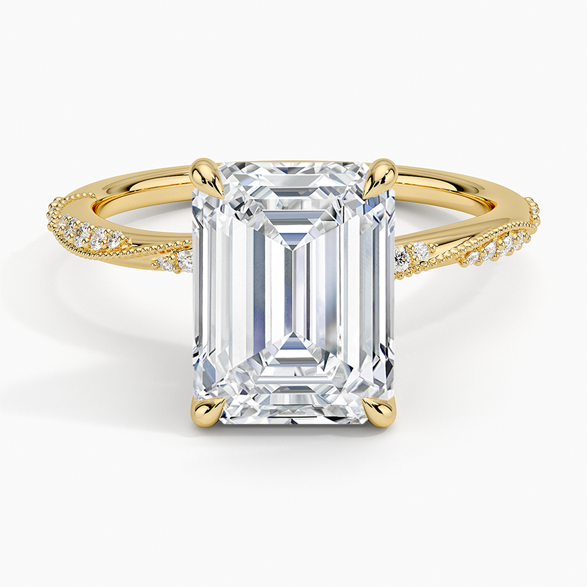3.25 Karat Emerald Kesim Hidden Halo Tasarım Tektaş Laboratuvar Pırlanta Yüzük 18K - Melora