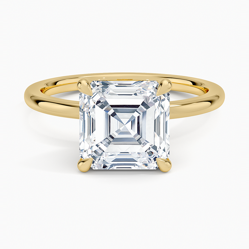 3.15 Asscher Kesim Hidden Halo Tasarım Tektaş Laboratuvar Pırlanta Yüzük 18K - Delora