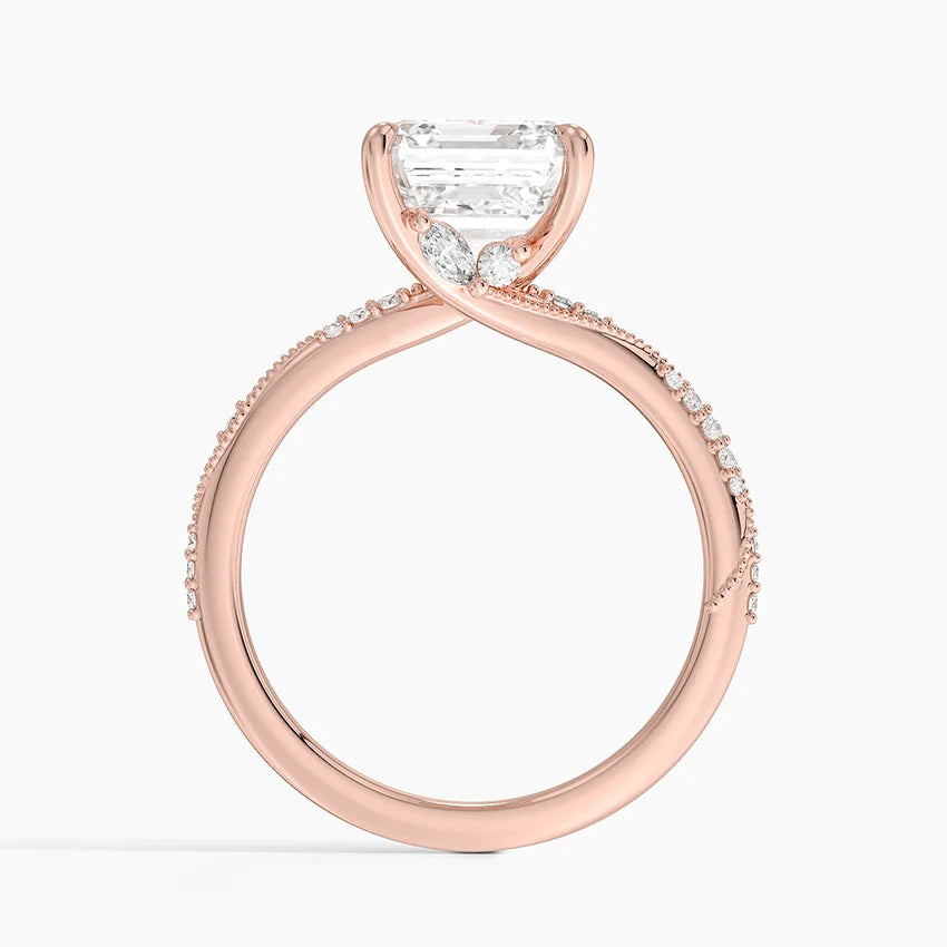 3.25 Karat Asscher Kesim Hidden Halo Tasarım Tektaş Laboratuvar Pırlanta Yüzük 18K - Melora - Bold Diamonds