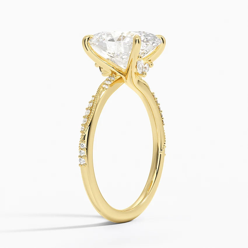 3.25 Karat Oval Kesim Hidden Halo Tasarım Tektaş Laboratuvar Pırlanta Yüzük 18K - Melora