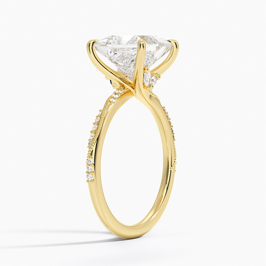 3.25 Karat Prenses Kesim Hidden Halo Tasarım Tektaş Laboratuvar Pırlanta Yüzük 18K - Melora - Bold Diamonds