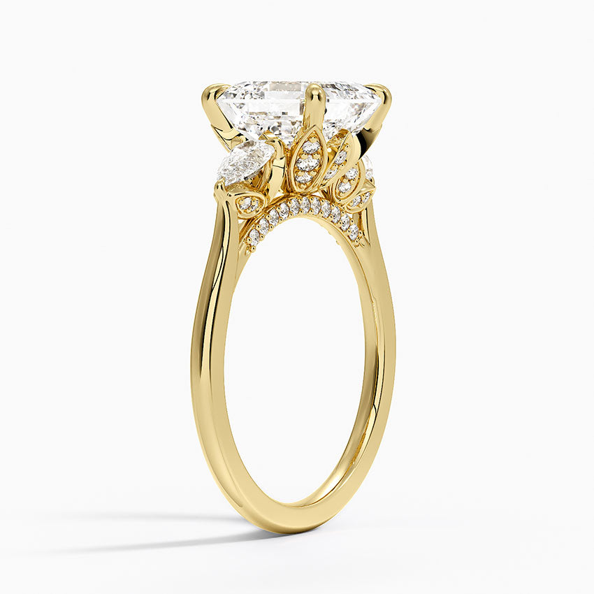 3.75 Karat Asscher Kesim Hidden Halo Tasarım Tektaş Laboratuvar Pırlanta Yüzük 18K - Calora