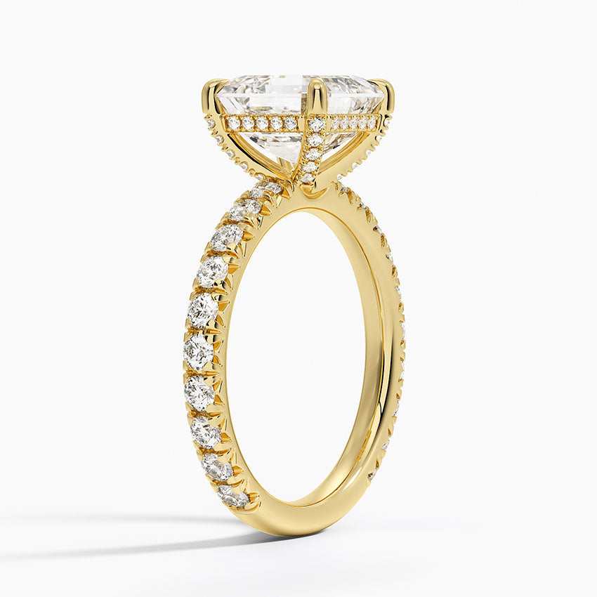 3.75 Karat Asscher Kesim Hidden Halo Tasarım Tektaş Laboratuvar Pırlanta Yüzük 18K - Selora - Bold Diamonds