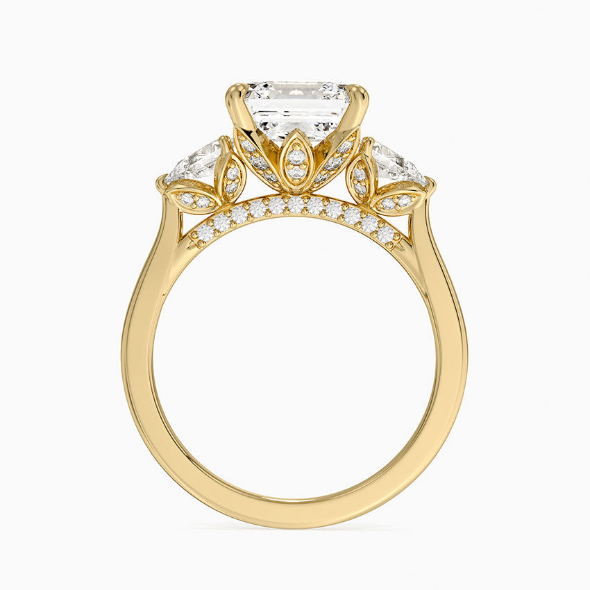 3.75 Karat Asscher Kesim Hidden Halo Tasarım Tektaş Laboratuvar Pırlanta Yüzük 18K - Calora
