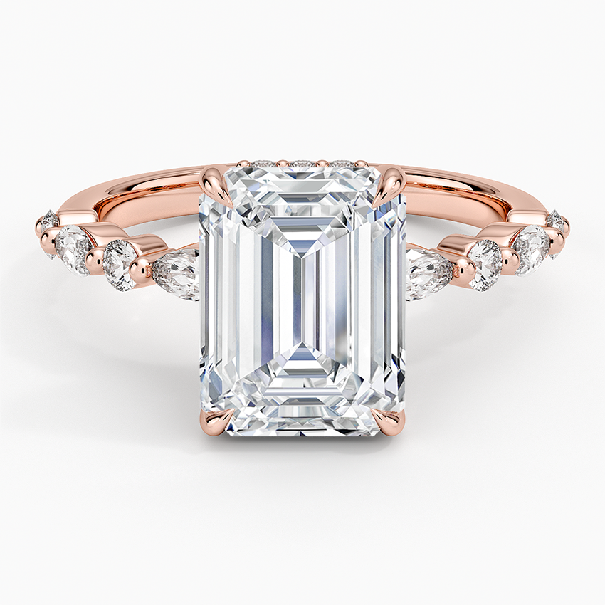 3.50 Karat Emerald Kesim Hidden Halo Tasarım Tektaş Laboratuvar Pırlanta Yüzük - Verona