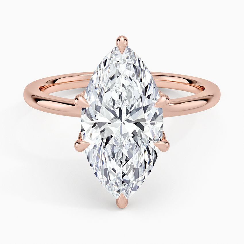 Altı Tırnak 3.15 Karat Marquise Kesim Hidden Halo Tasarım Tektaş Laboratuvar Pırlanta Yüzük - Delora - Bold Diamonds