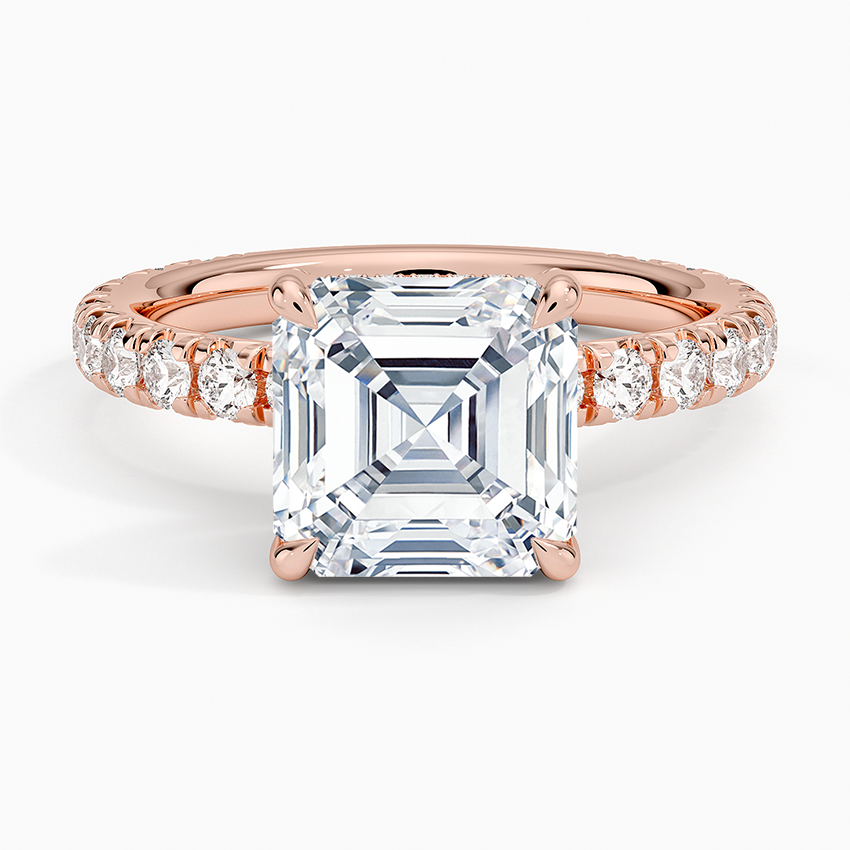 3.75 Karat Asscher Kesim Hidden Halo Tasarım Tektaş Laboratuvar Pırlanta Yüzük 18K - Selora - Bold Diamonds