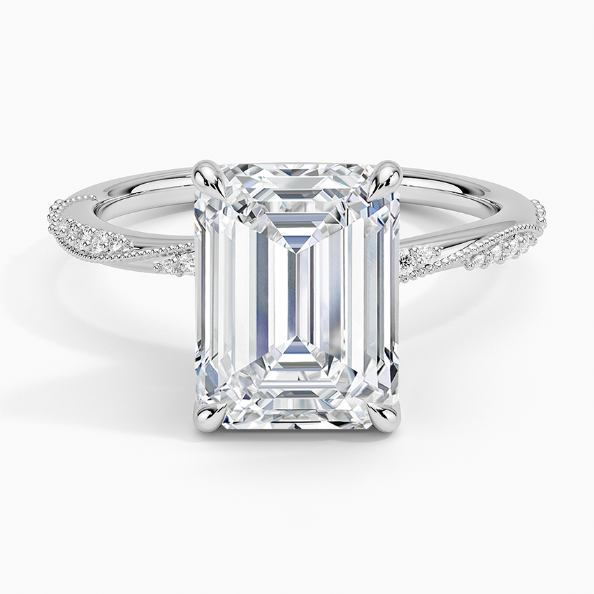3.25 Karat Emerald Kesim Hidden Halo Tasarım Tektaş Laboratuvar Pırlanta Yüzük 18K - Melora - Bold Diamonds