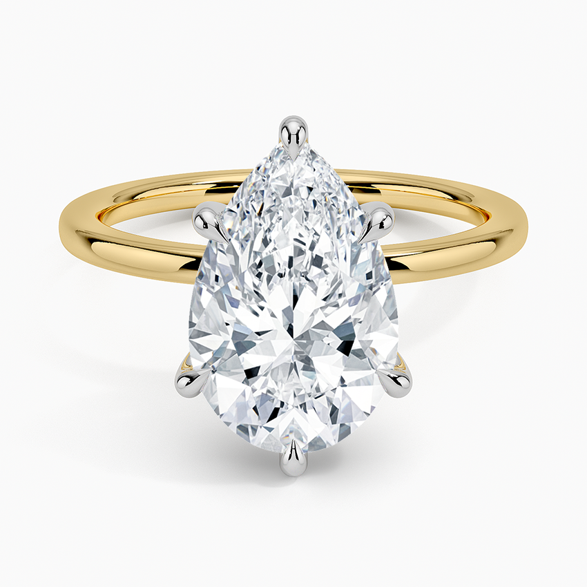3.10 Karat Damla Kesim Hidden Halo Tasarım Tektaş Laboratuvar Pırlanta Yüzük 18K - Elora - Bold Diamonds