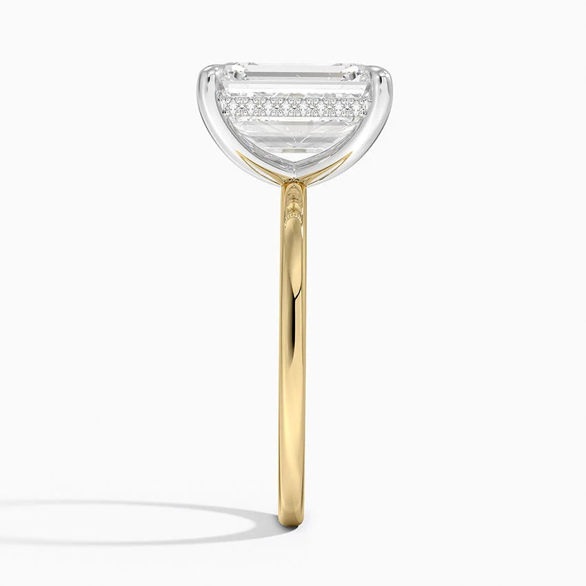 4.10 Karat Emerald Kesim Hidden Halo Tasarım Tektaş Laboratuvar Pırlanta Yüzük 18K - Elora - Bold Diamonds