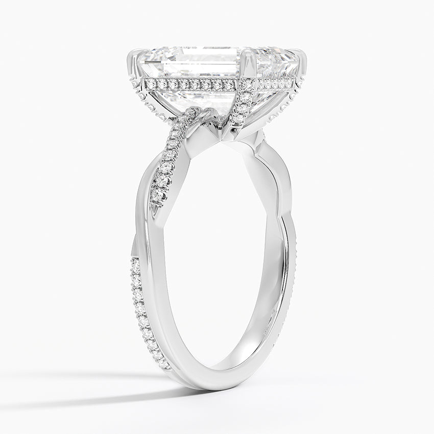 4.25 Karat Emerald Kesim Hidden Halo Tasarım Tektaş Laboratuvar Pırlanta Yüzük - Riga