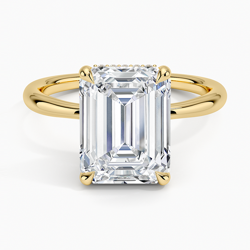 4.10 Karat Emerald Kesim Hidden Halo Tasarım Tektaş Laboratuvar Pırlanta Yüzük 18K - Alvora - Bold Diamonds