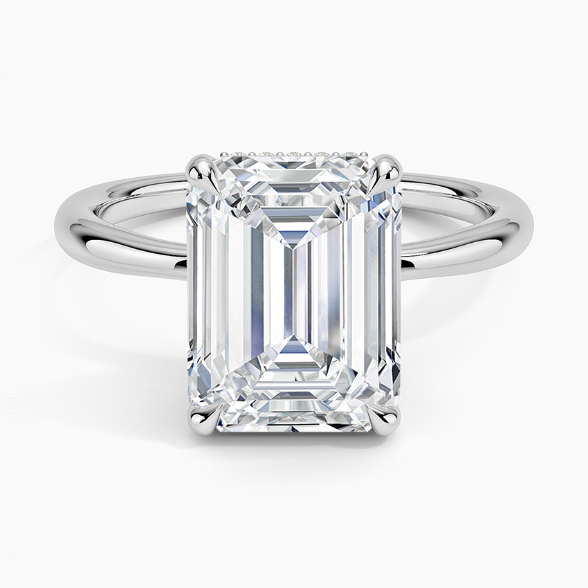 4.10 Karat Emerald Kesim Hidden Halo Tasarım Tektaş Laboratuvar Pırlanta Yüzük 18K - Alvora - Bold Diamonds