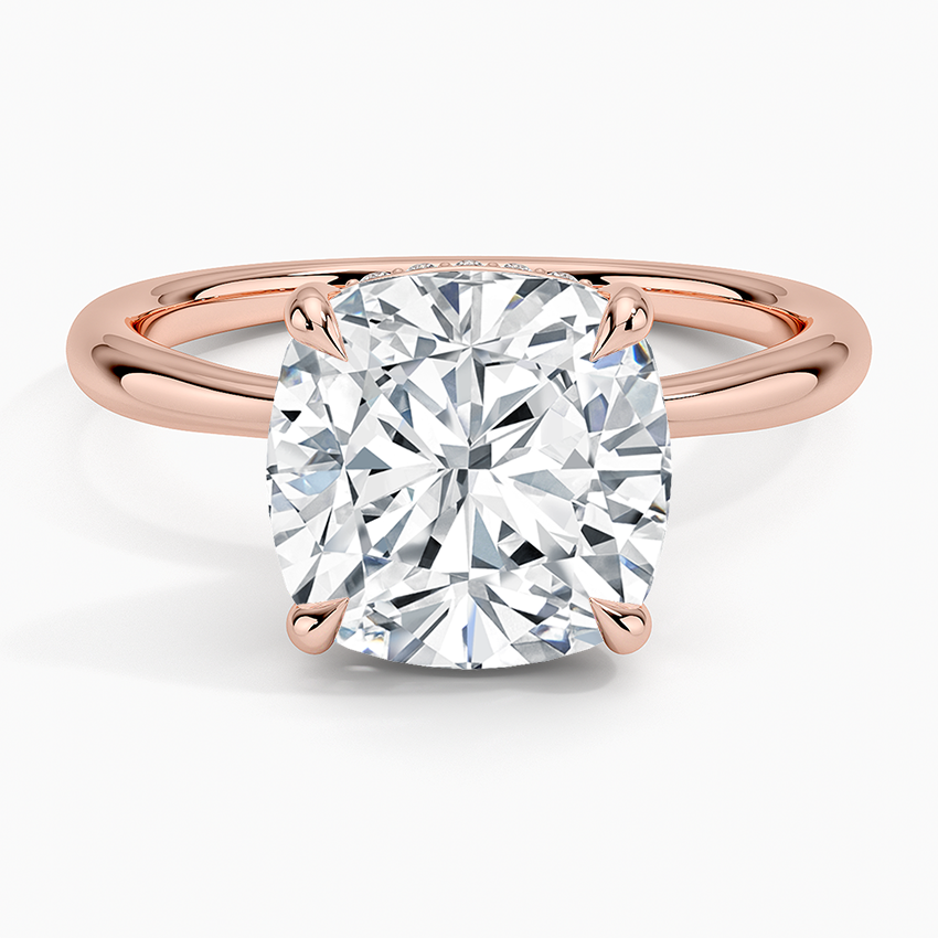 4.10 Karat Cushion Kesim Hidden Halo Tasarım Tektaş Laboratuvar Pırlanta Yüzük 18K - Alvora - Bold Diamonds
