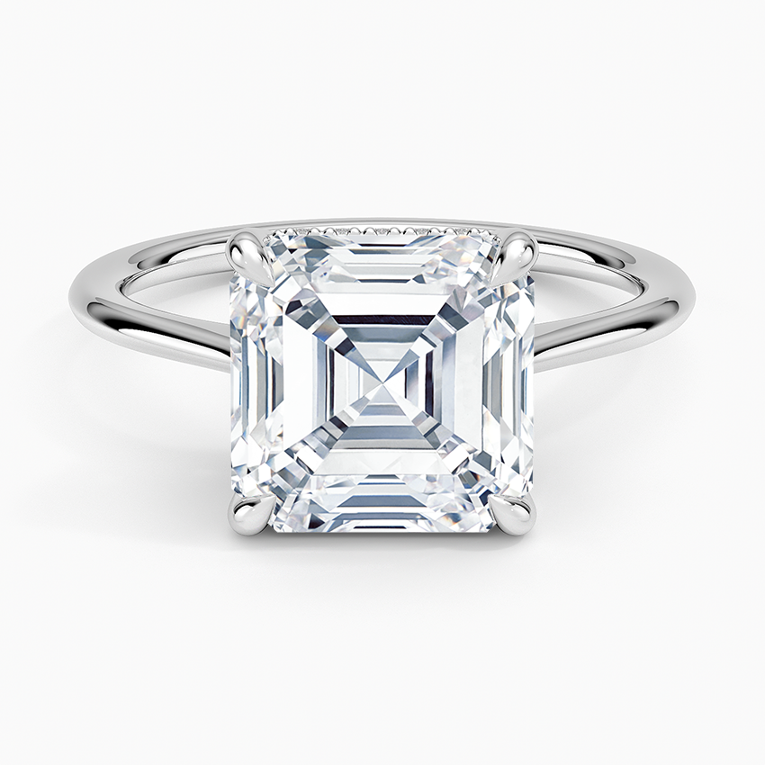 4.10 Asscher Kesim Hidden Halo Tasarım Tektaş Laboratuvar Pırlanta Yüzük - Tilora
