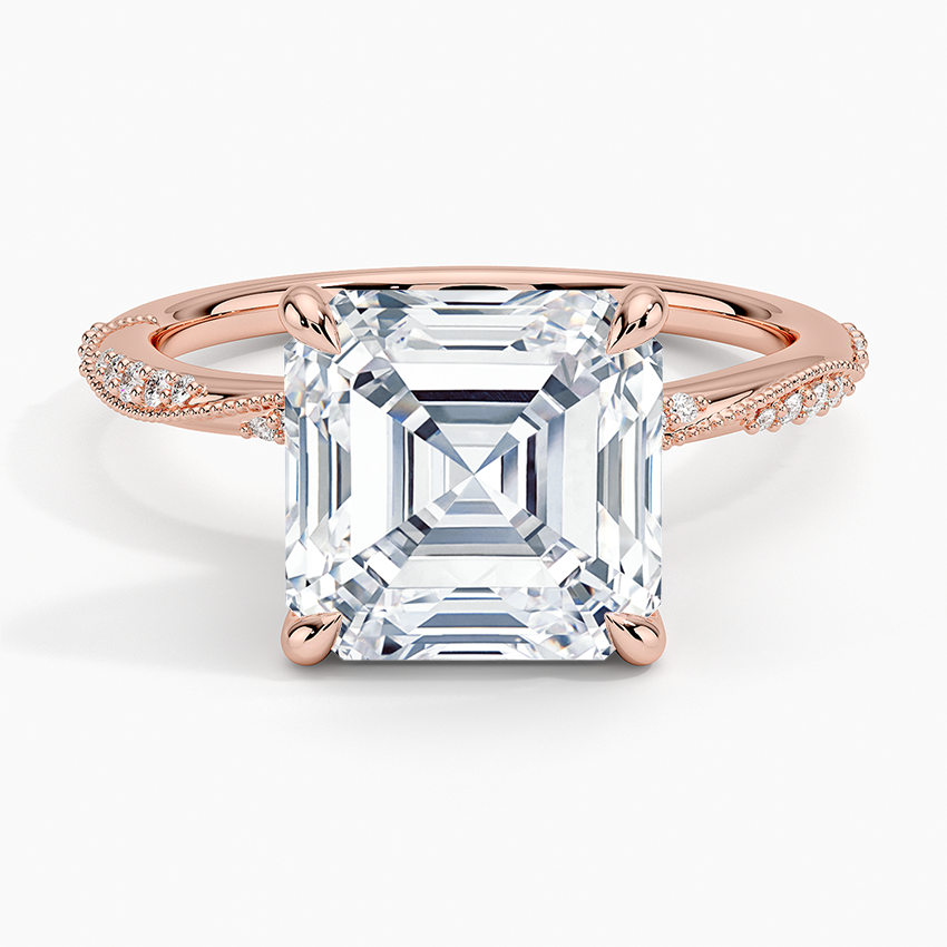 4.25 Karat Asscher Kesim Hidden Halo Tasarım Tektaş Laboratuvar Pırlanta Yüzük 18K - Melora - Bold Diamonds