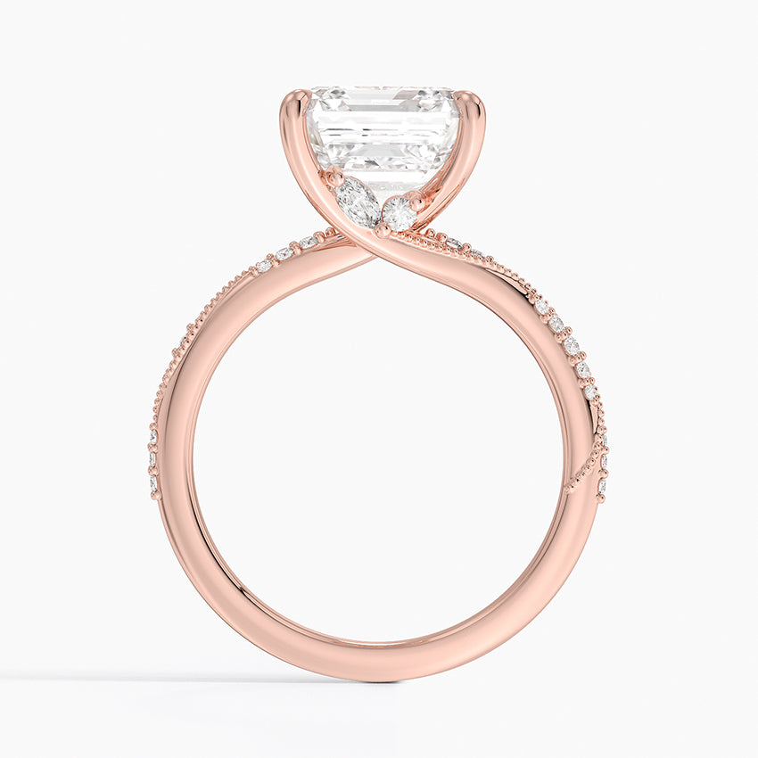 4.25 Karat Asscher Kesim Hidden Halo Tasarım Tektaş Laboratuvar Pırlanta Yüzük 18K - Melora - Bold Diamonds