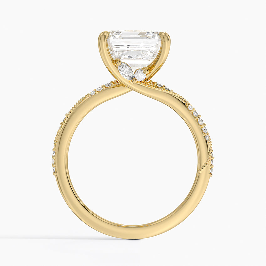 4.25 Karat Asscher Kesim Hidden Halo Tasarım Tektaş Laboratuvar Pırlanta Yüzük 18K - Melora - Bold Diamonds